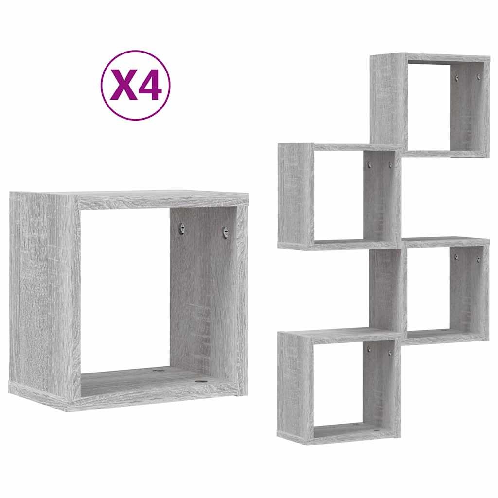vidaXL Wandregale 4 pcs Grau 26 x 15 x 26 cm Holzwerkstoff Image