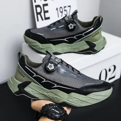 2025 New Men's Shoes Autumn Breathable Button Rotating Convenient Mesh Sports Outdoor Sports Leisure Running and Hiking Shoes