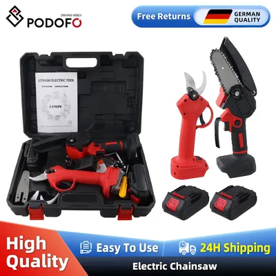 Podofo Mini Chainsaw 6-Inch Cordless Woodworking Handheld Garden Electric Saw Cutting Power Tool With Battery