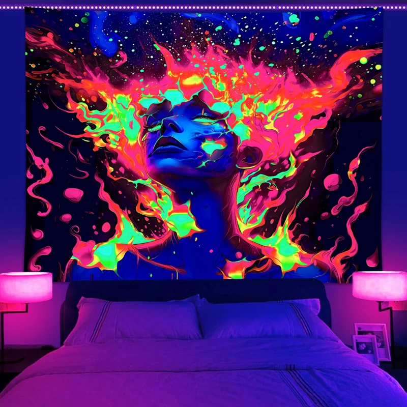 1pc UV reaktiver Wandteppich, Neonlicht effekt, modische und personal isierte weibliche Schlafzimmer dekoration Wandbehang Image