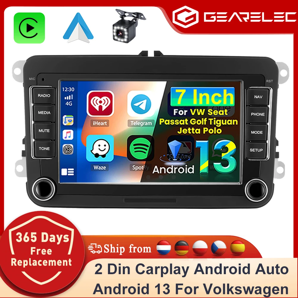 GEARELEC Android 13 Autoradio 2 DIN Carplay Bildschirm für VW Volkswagen Golf 5 6 Passat Seat Skoda Touran Auto Multimedia Play Image