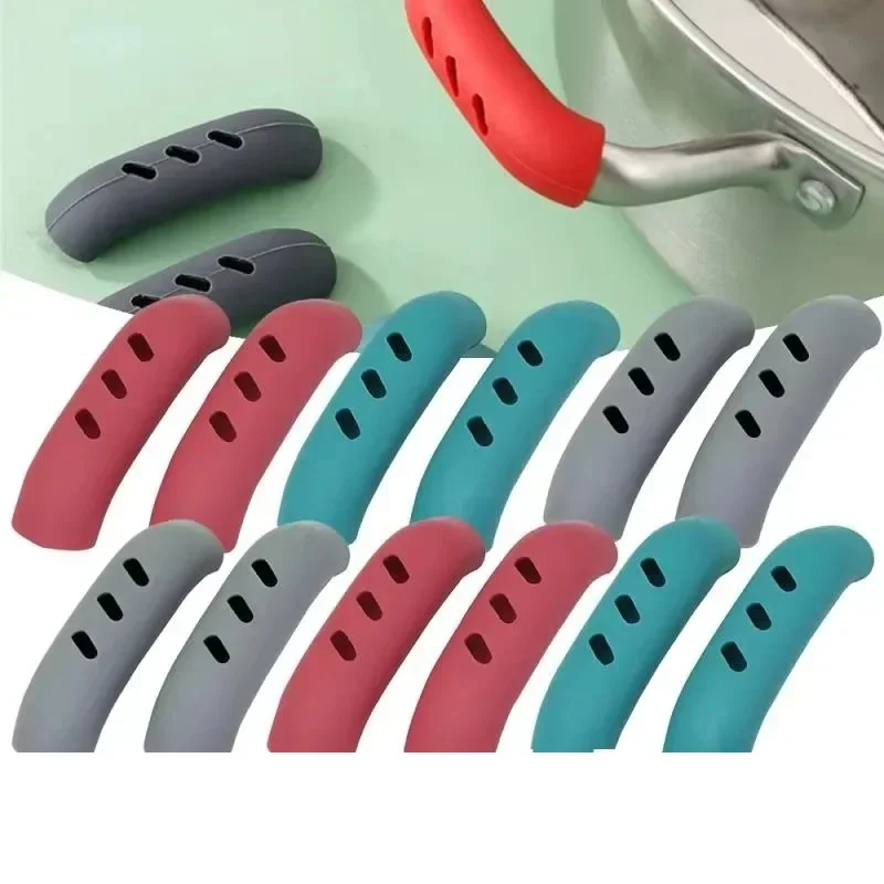 Silikon-Topfgriffabdeckungen, Isolierung, rutschfeste Ohrclips für Dampfgarer, Töpfe, 6-teiliges Set in Grau, Blaugrün, Rot, Küchenutensilien Image