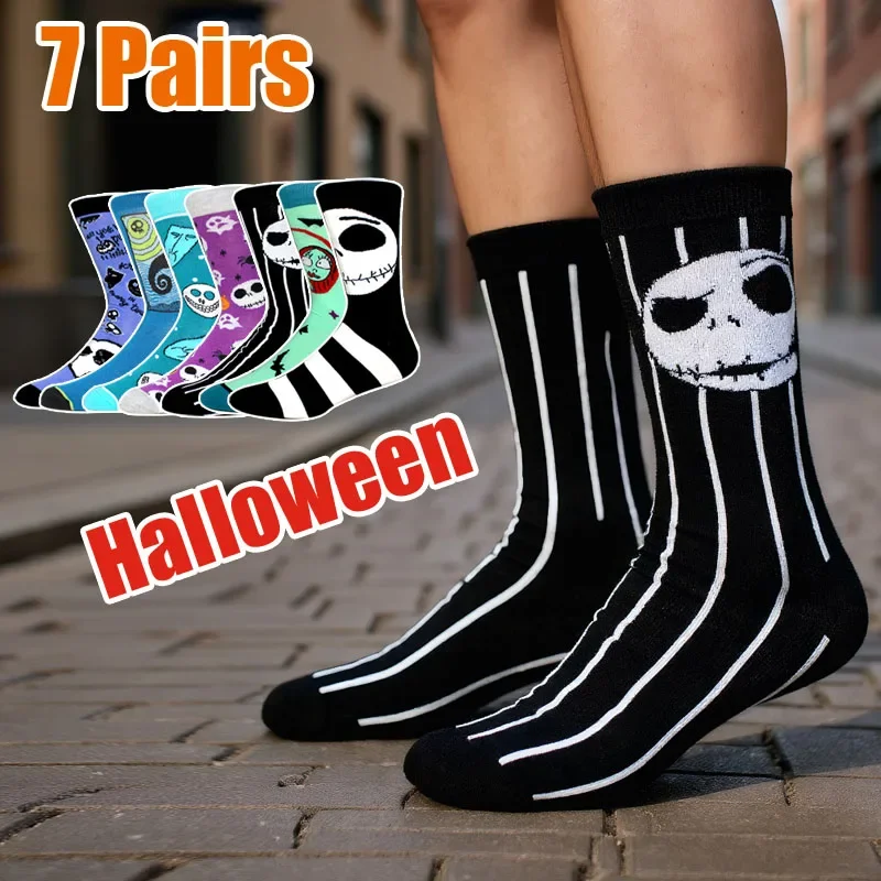 7 Paar neue Anime lange Halloween-Männersocken, neuartige Paare, Cosplay-Socken, Persönlichkeit, Hip Hop, fröhliche lustige Socken für Frauen, Größe 36–44 Image
