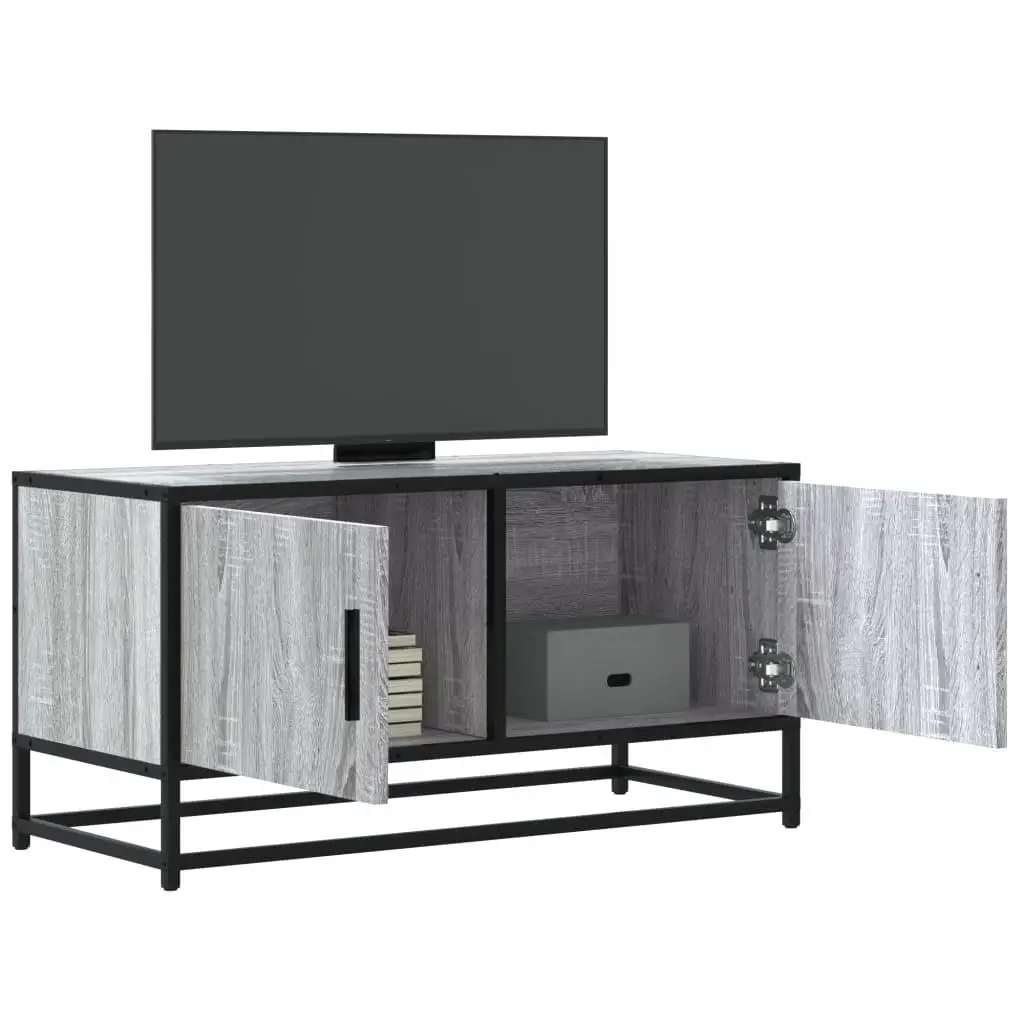 Meuble TV Sonoma Gris 80x34,5x40 cm Meuble de rangement moderne en bois composite et métal