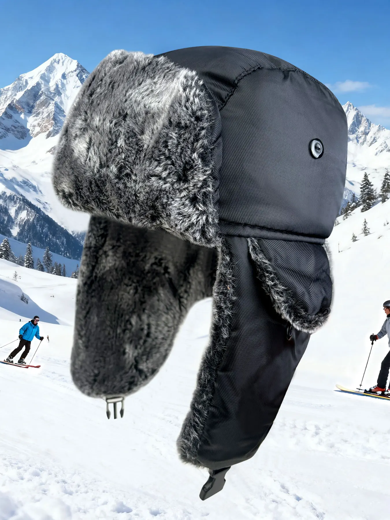 Winter-Ohrenschutz-Fischerhut, Outdoor-Skihut, verdicktes Kunstfellfutter, winddichter russischer Bomberhut, warme Fell-Ohrenschützer, jägerhafter Ohrenschutz, kältebeständiger Pilotenhut, geeignet Image