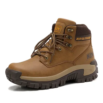 High-Top Leather Men's Boots Breathable Desert Combat Boots Outdoor Non-slip Hiking Boots Men Motorcycle Boots Work Ankle Boots