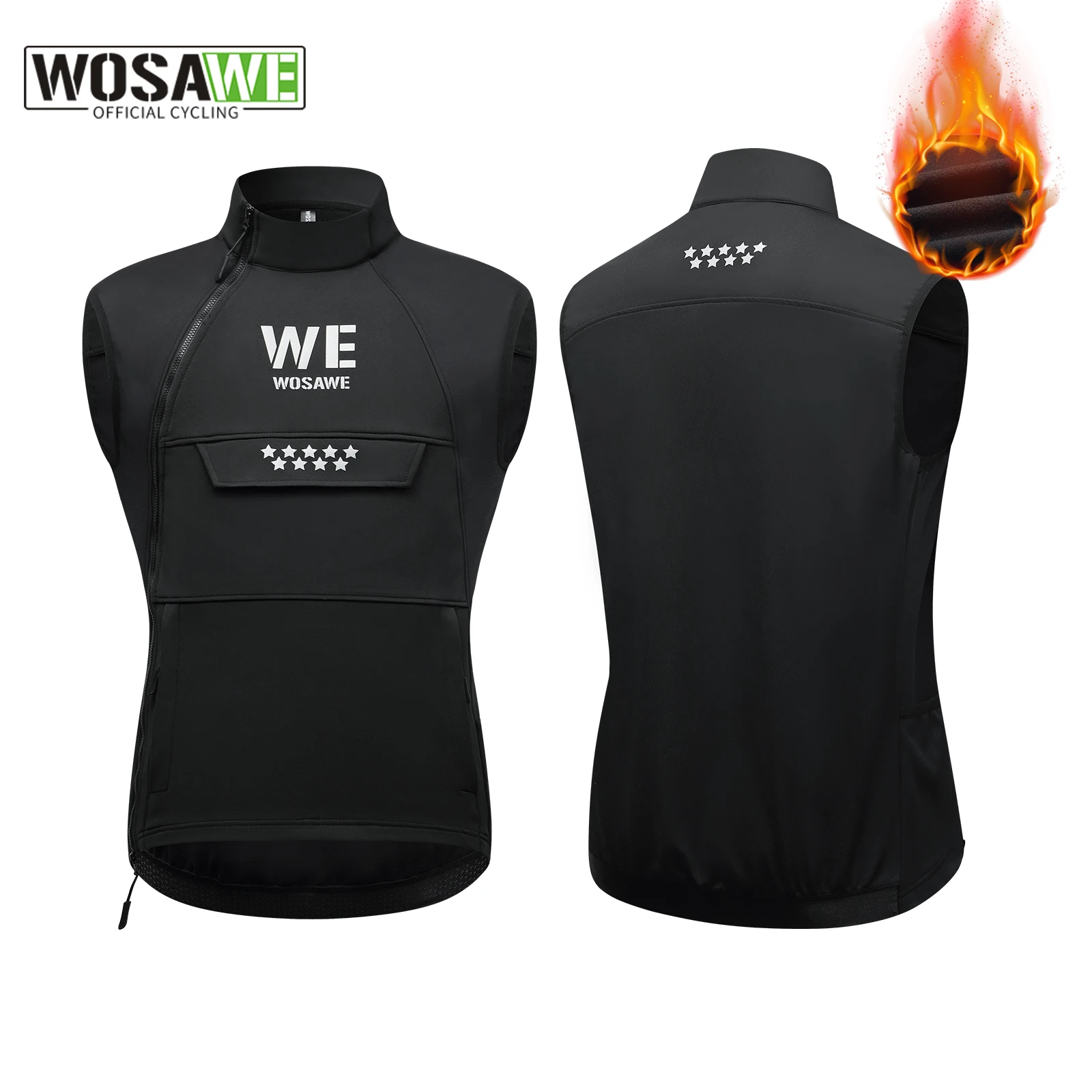 WOSAWE Männer Radfahren Gelit Thermo Fleece Fahrrad Ärmellose Jacke Frauen Rennrad Weste Winddicht Reflektierende Radfahren Windschutzscheibe Image