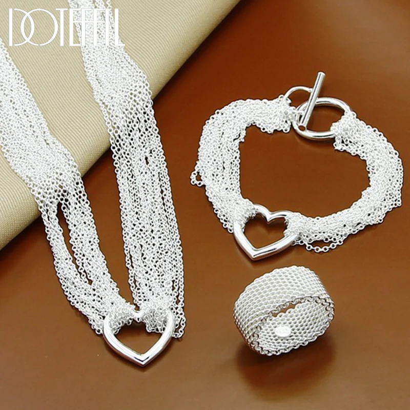 DOTEFFIL Multi-Line-Kette aus 925er-Sterlingsilber, Herz-Halskette, Armband, Netzwerkring für Frauen, Hochzeit, Verlobung, Party, Schmuck Image