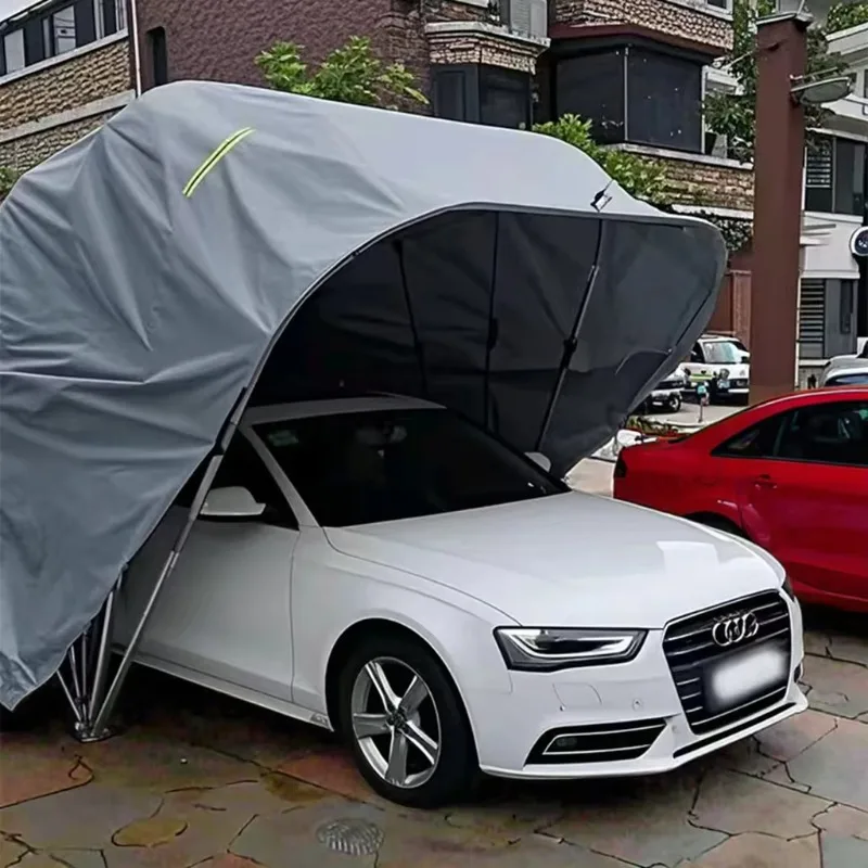 Moderne Metall-Autoabdeckungszelt aus Edelstahl, zusammenklappbarer Garagenschuppen, PVC-beschichteter Rahmendruck für das Parken im Freien