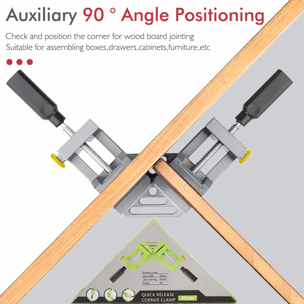 Neue verstellbare 90-Grad-rechtwinklige Klemme, Schweiß- und Holzbearbeitungs-Eckclip aus Aluminiumlegierung für Fotorahmen, Schrank, Werkbank Image