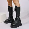 Damen-Stiefel, große Größe 35–43, neue runde Zehen, Keilabsatz, Spitze, dicke Sohle, Reißverschluss, Mittelrohrstiefel, heiße Mädchen-Stil, hochverstärkte Schuhe