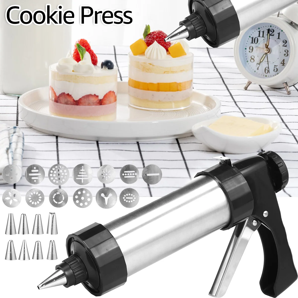 Kekspresse-Set, Lebensmittelqualität, Kekspresse, Dekorations-Set, Keksmaschine, Maschine, abnehmbare Dessert-Dekoration für die Küche, Bäckerei Image