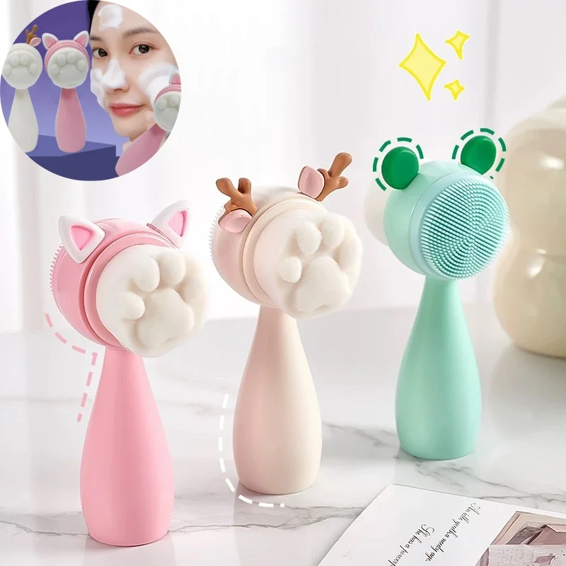 1PCS Nette Gesichts Pinsel Doppelseitige Gesichts Reiniger Pinsel Weiche Silikon Gesicht Pinsel Poren Reiniger ​ ​ Reinigungsbürste zum Waschen des Gesichts Image