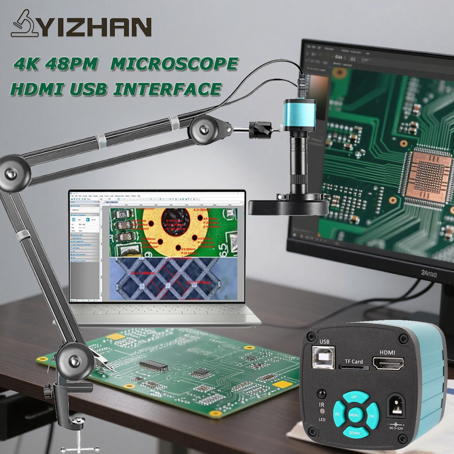 YIZHAN 48MP 4K Digitales Elektronisches Mikroskop zum Löten HD 1080P HDMI Kamera USB Software 1-150x Objektiv Upgrade Gelenkarm Image