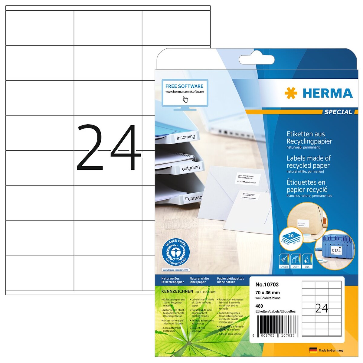 Herma Etiketten permanent 70 x 36 mm naturweiss 20 Bl 480 Etik. Image
