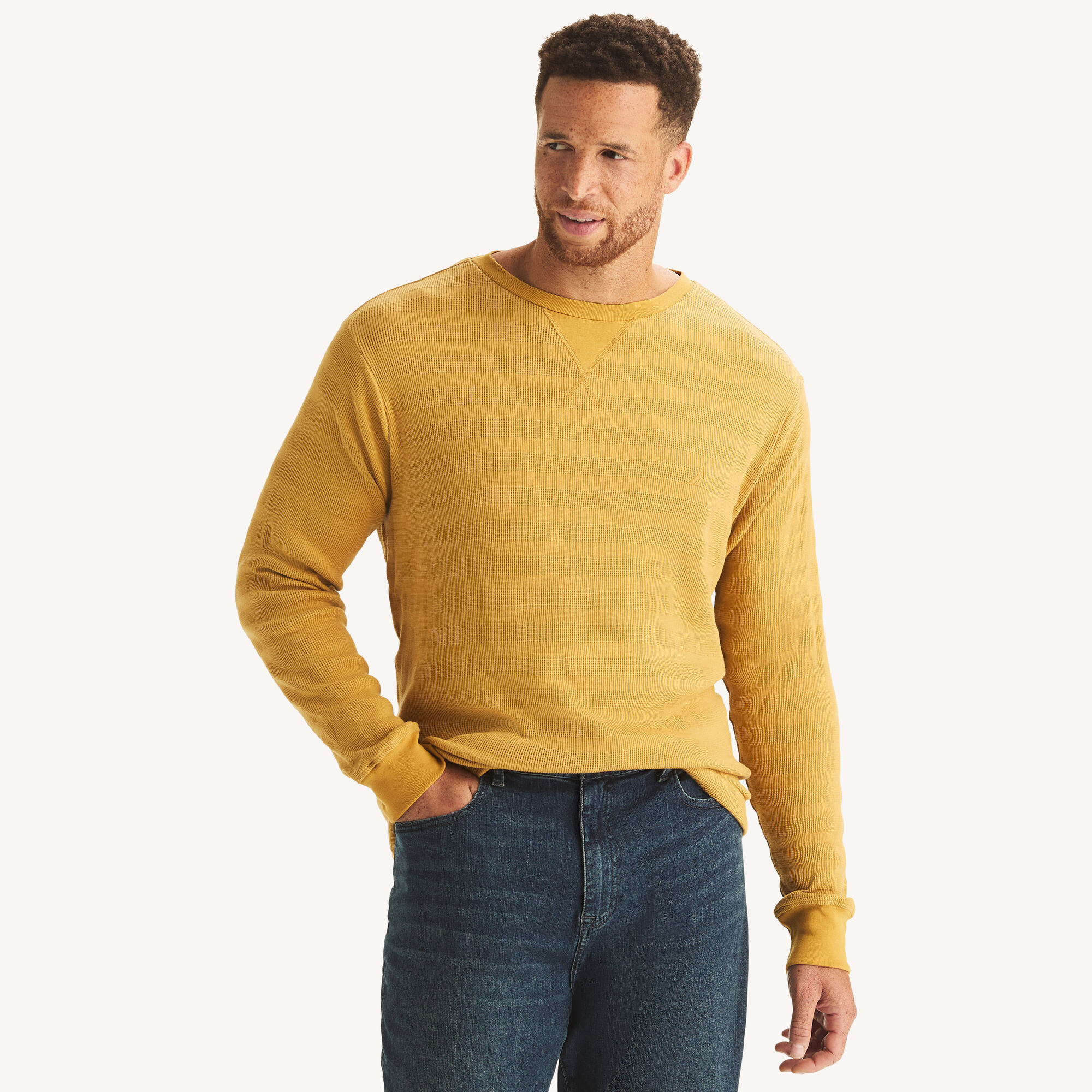 Nautica Men's Big & Tall Waffle Crewneck Sweater 231 (Camel), 1XLT