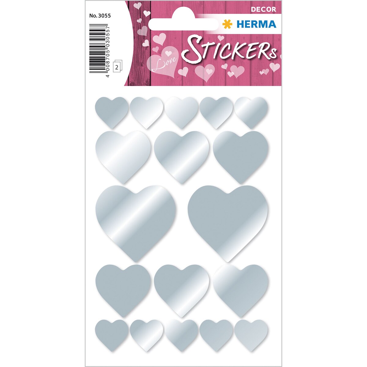 Herma Sticker DECOR Love Herzen silber 2 Bl Image