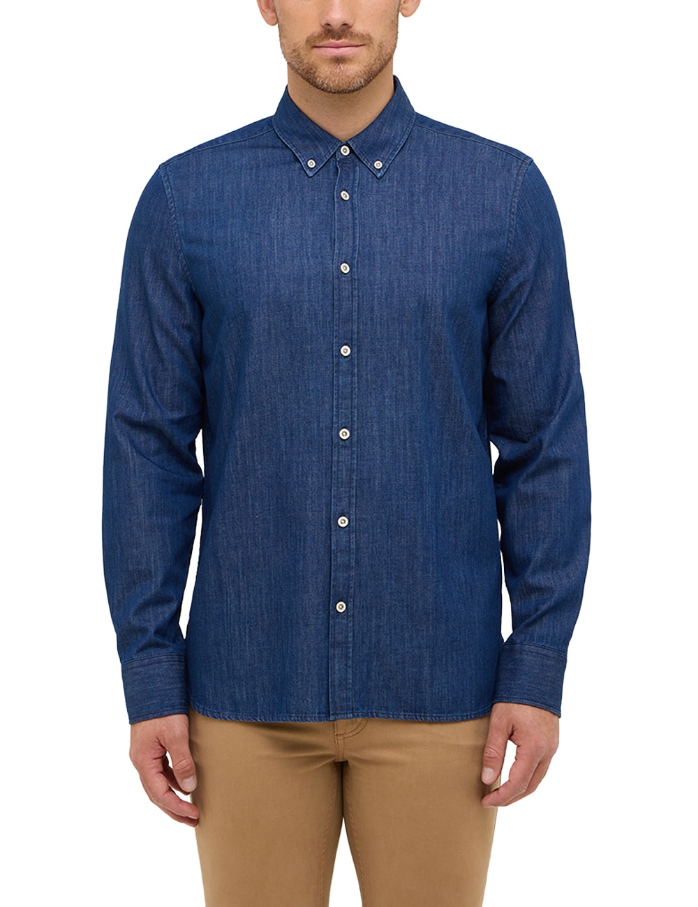 Langarmhemd MUSTANG "Herren Style Cullman", Herren, Gr. L, US-Größen, blau 700, Twill, 100% Baumwolle, unifarben, slim fit, Hemden Image