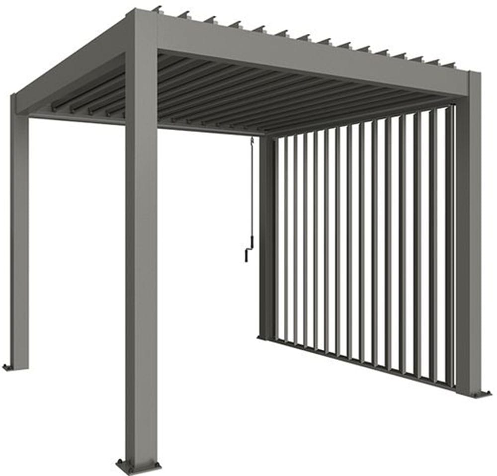Pavillonseitenteil BIOHORT "Seitenwand für 4m-Seite von Biohort-Pergola", grau (quarzgrau, metallic), B:364cm H:235cm, Stahl, Pavillonseitenteile, manuell verstellbare Lamellenwand in Sandwichbauweise