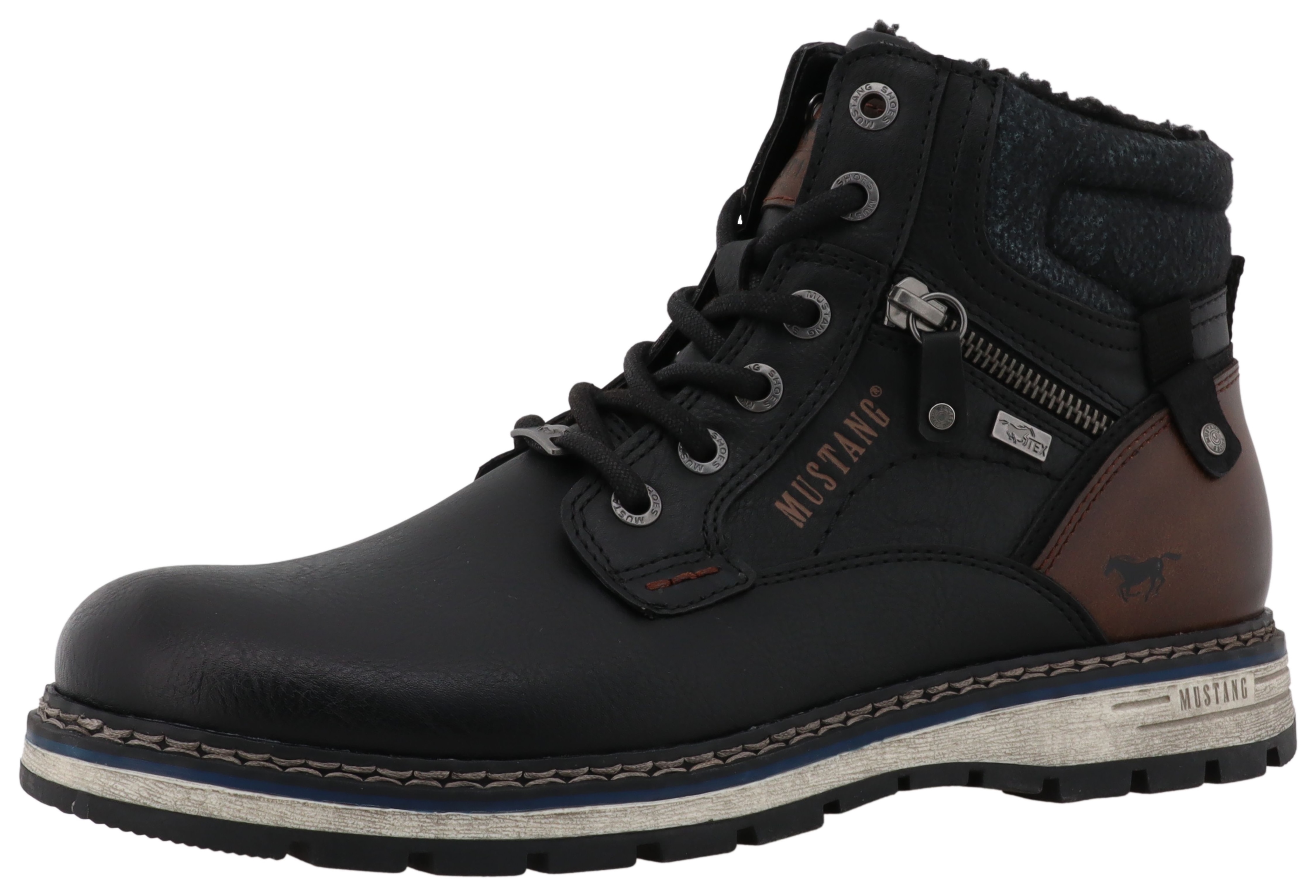Winterboots MUSTANG SHOES "Mariko", Herren, Gr. 43, schwarz, Lederimitat, Textil, Basic, Schuhe Winterboots, Workerboots, Schnürboots mit TEX-Ausstattung