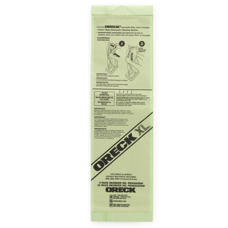Oreck Celoc Genuine Hypo Allergenic Upright Vacuum Filter Bags #PK8000-9DW, 9 pack
