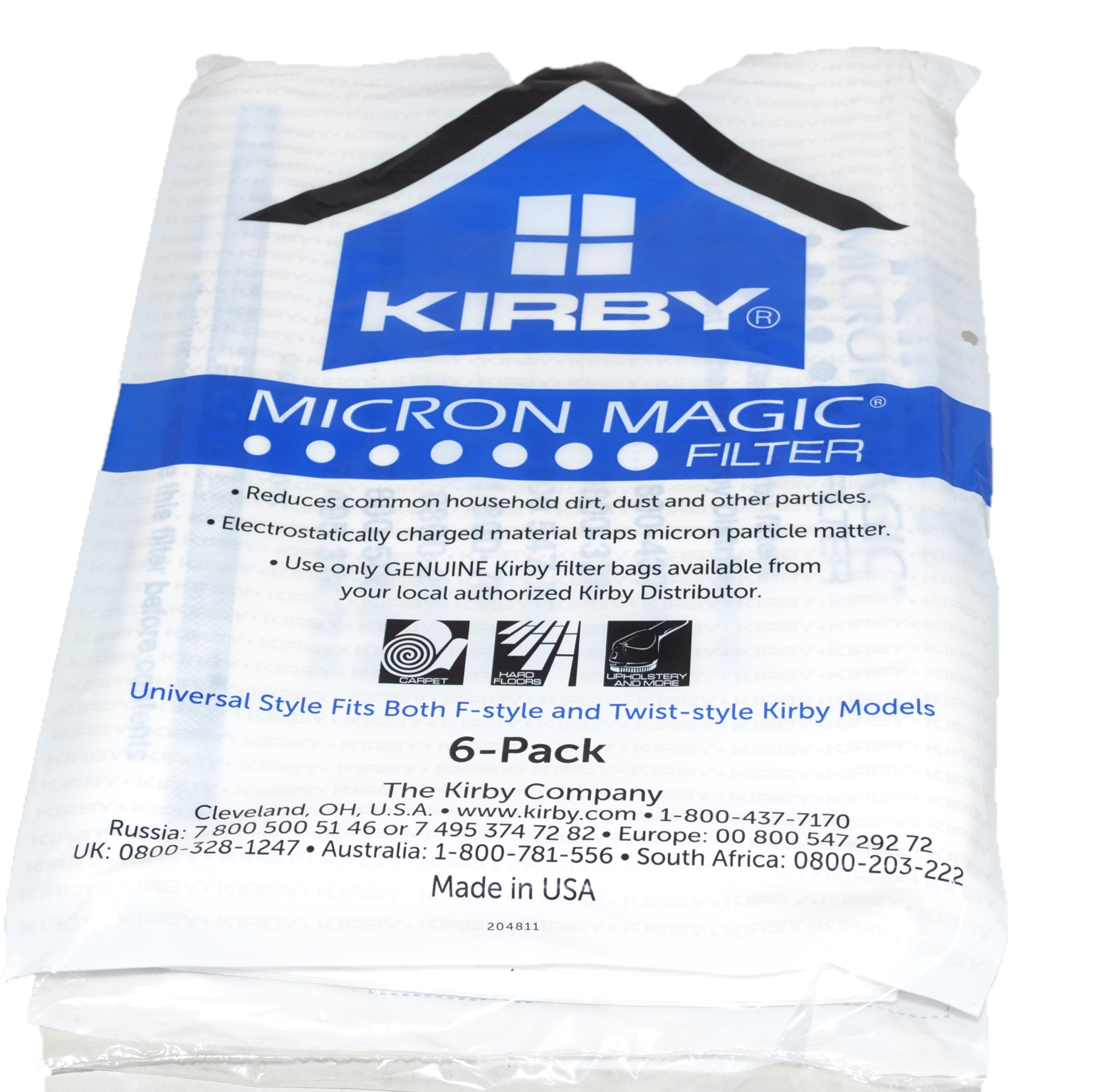 Kirby Sentria Series Genuine Micron Magic Allergen Reduction Style "F" Filter Bags #204811G, 6 pack