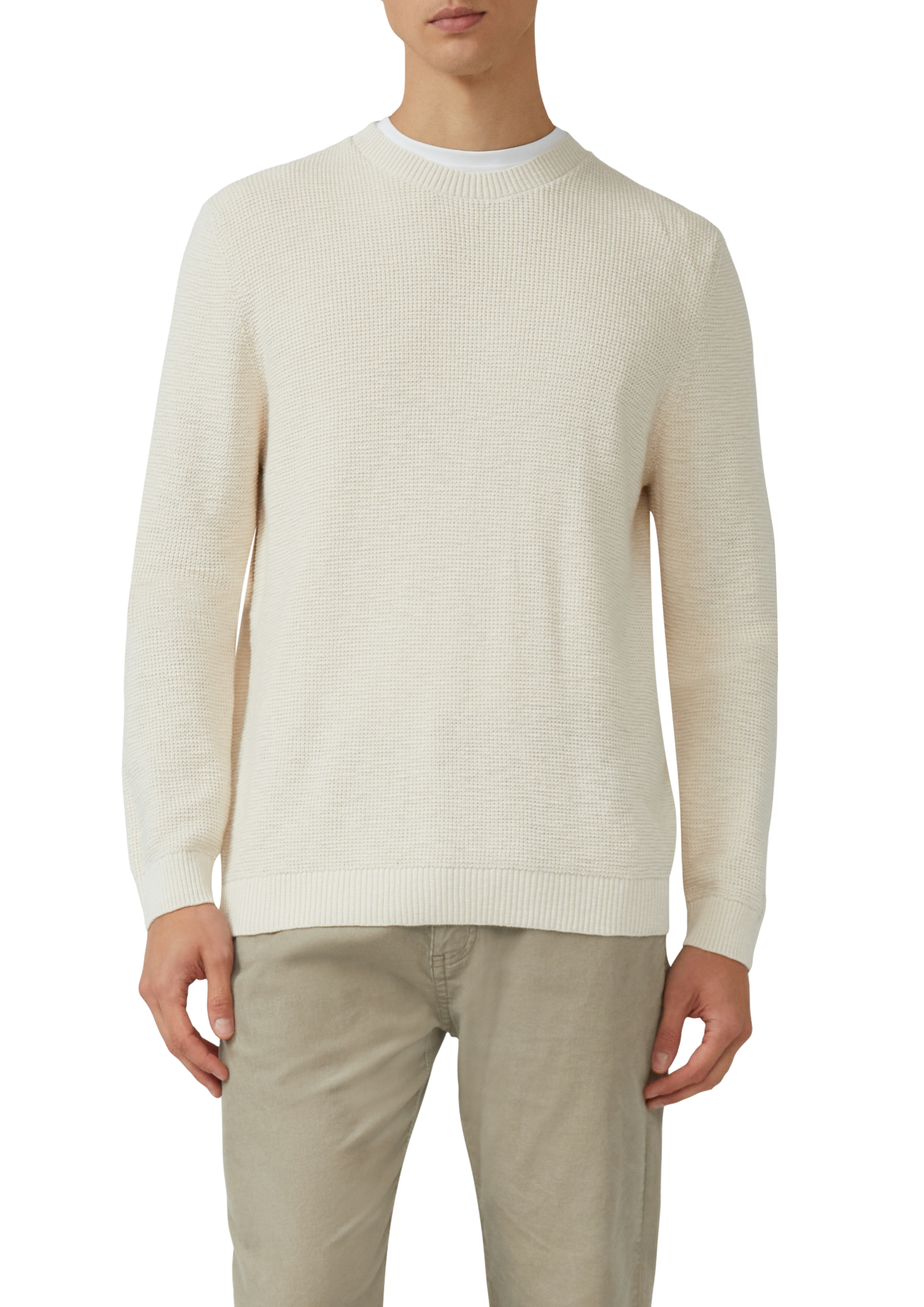 Strickpullover S.OLIVER, Herren, Gr. XL, ecru, Strick, Obermaterial: 100% Baumwolle, unifarben, normal hüftbedeckend, Rundhals, Bündchen, Pullover, langarm, Grob-Strick Image