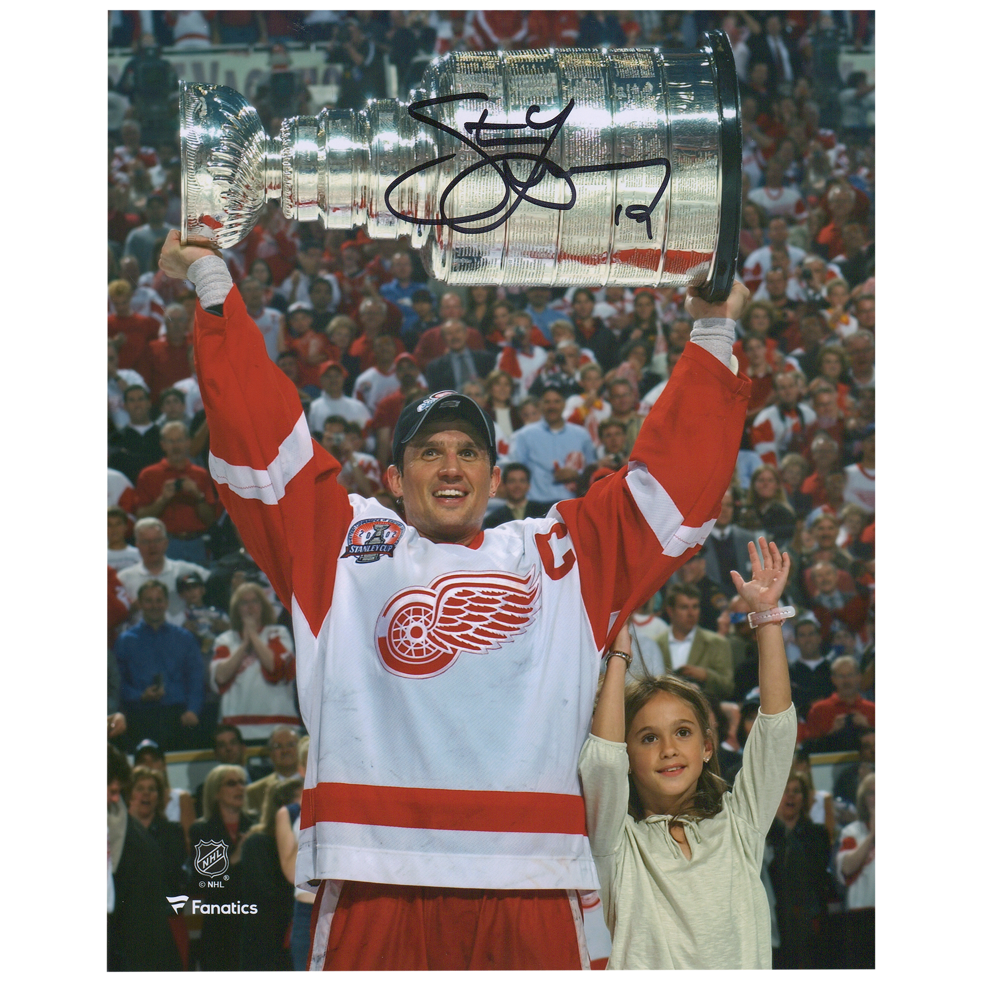 Autogrammfoto „Raising Cup“ von Steve Yzerman, Detroit Red Wings, 20,3 x 25,4 cm Image