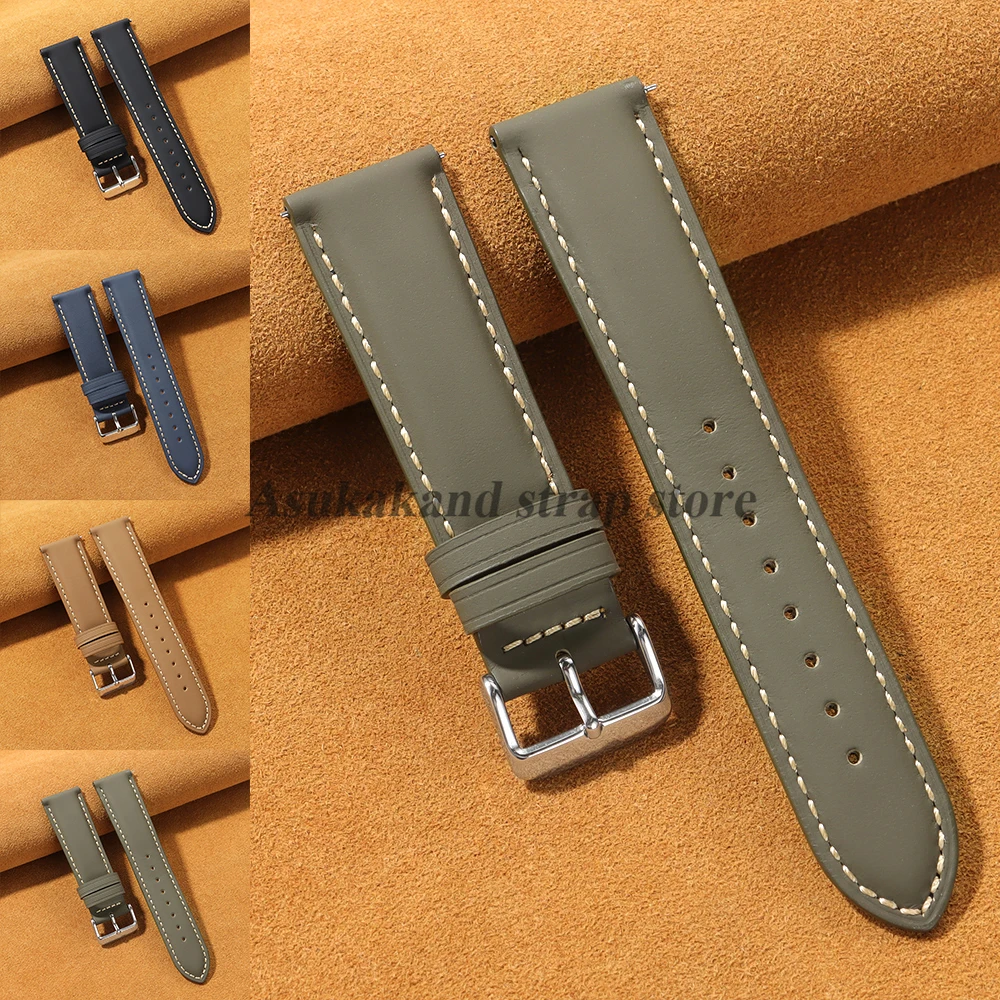 Vintage Leder Uhrenarmband für Seiko Echtleder Business Schnellverschluss Uhrenarmband Universal 18mm 20mm 22mm Herrenarmband Image