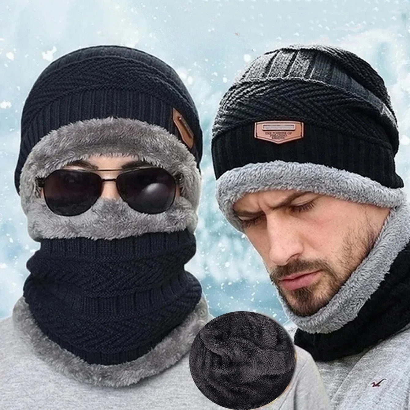 2 Stück Wintermütze und Schal aus dickem Stoff, winddicht, warm und stilvoll für Outdoor-Aktivitäten, perfekte Geschenkidee Image