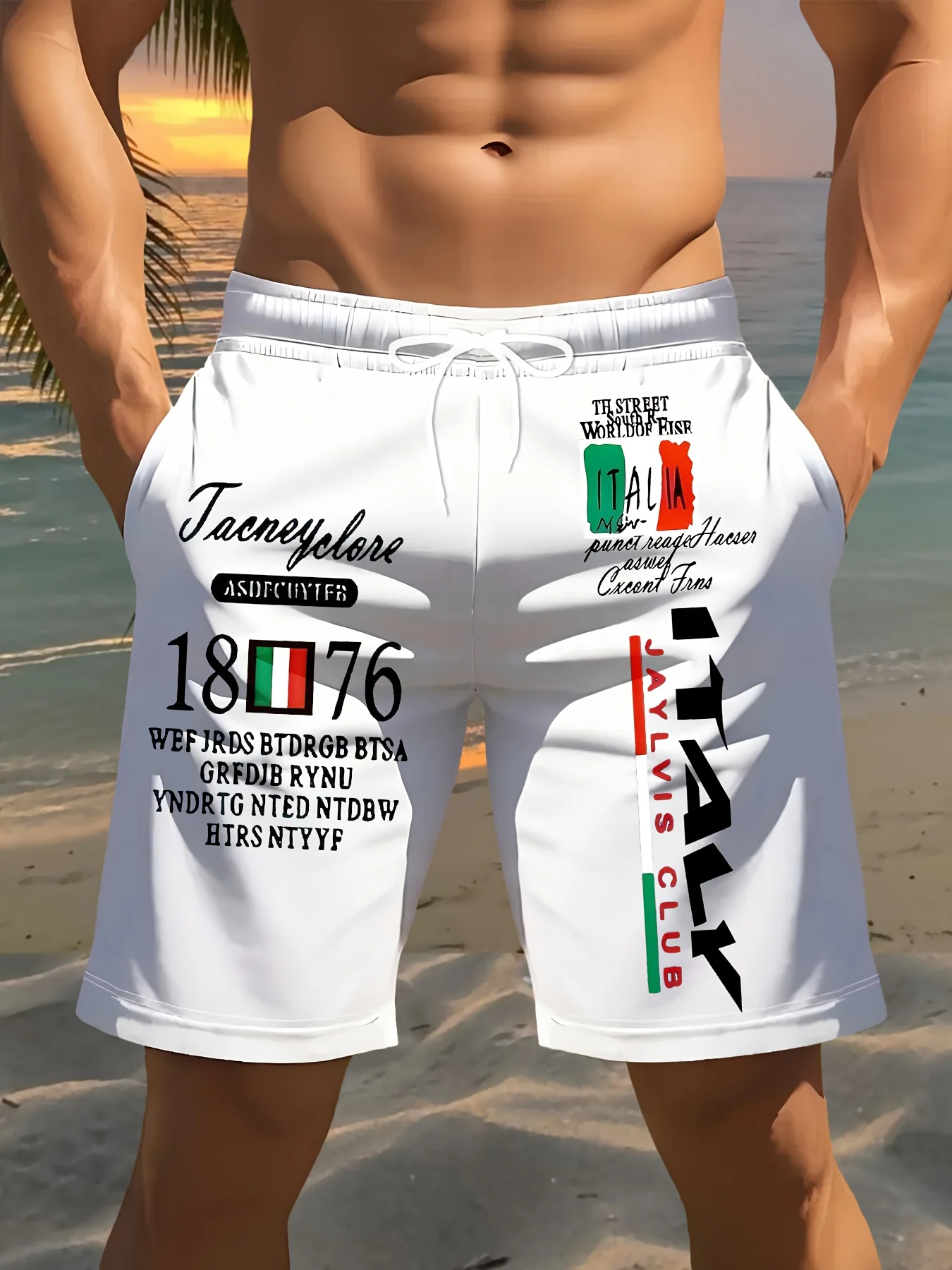2025, lässige Herren-Shorts, Strand-Badehose, bedruckte Sporthose, schnell trocknende, modische Freizeit-Alltagskleidung, weiche Textur Image