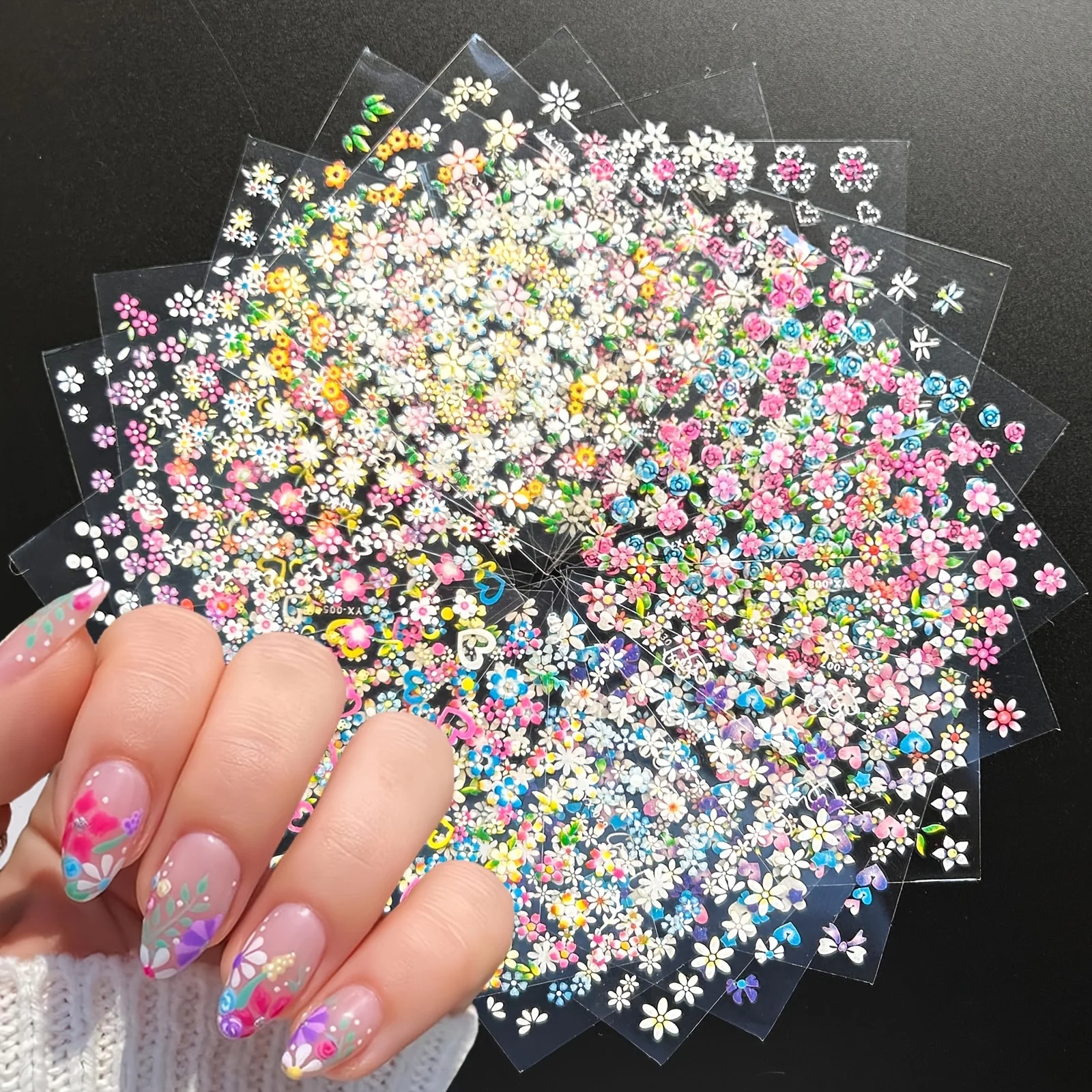 30 fogli adesivi per unghie con fiori per nail art Decalcomanie per unghie autoadesive colorate con margherite Adesivi per nail art primavera estate Floreale carino
