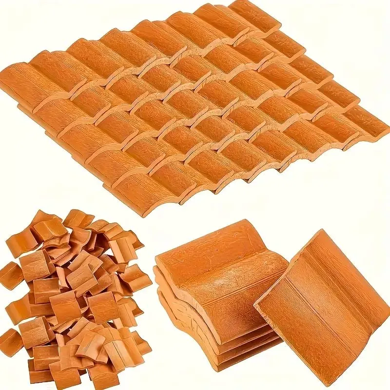 50/100 Stück Mini rote Dachziegel Modellbau Tonmaterial, Mikroskulptur Landschaft DIY Nachahmung Fliesen Modell Gartendekoration