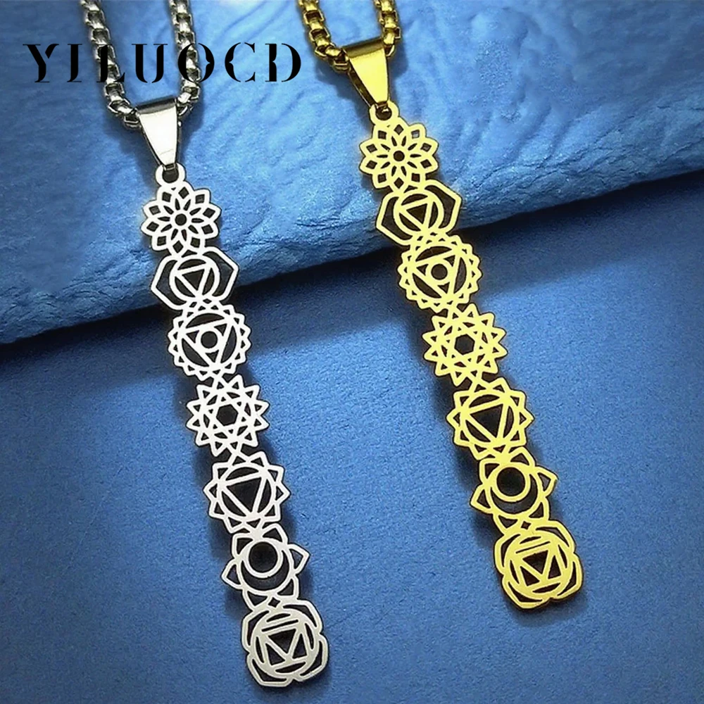 Collana Yoga 7 Chakra in acciaio inossidabile per donna Ciondolo fiore di nascita per meditazione Regalo di gioielli con amuleto curativo Reiki