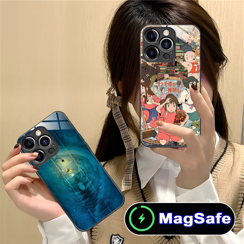 Spirited Away Phone Case for iPhone 16 15 14 13 12 11 Pro Max Plus Mini MagSafe Wireless Charging Glass Smartphone Cellphones