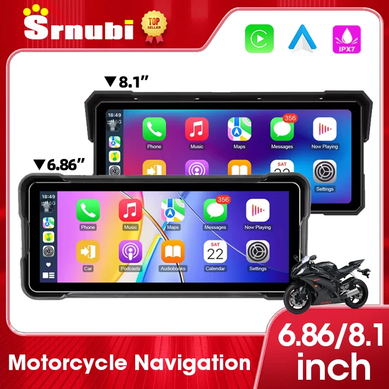 6,86/8,1 ''Motorrad GPS Drahtlose Carplay Android Auto Motorrad Navigation Multimedia Wasserdichte IPX7 Bildschirm Moto Zubehör Image
