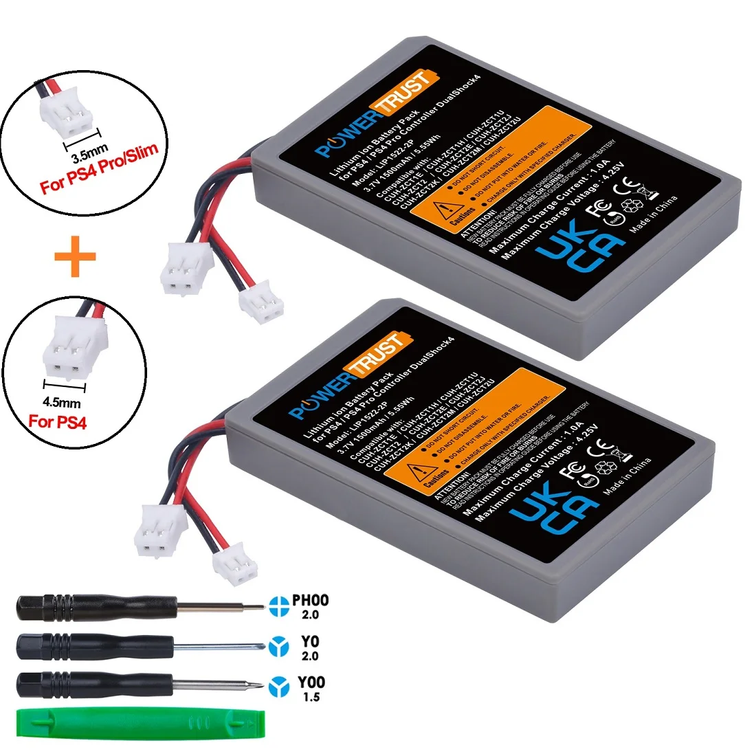 2 X Fits PS4/ PS4 Pro Slim LIP1522 & KCR1410 Dualshock 4 V1 V2 Wireless Controller Playstation GamePad 2000mAh Replace Battery