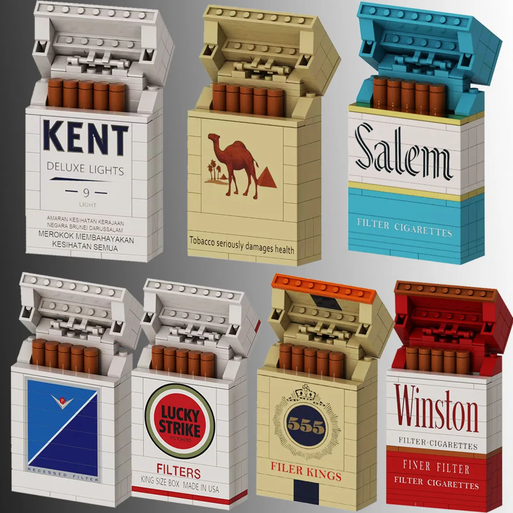 MOC Neue Sammeln Marke Zigarette Box Rauch Blöcke Rot Gelb Grün Kreative Gebäude Set Coole Stress-Stich Spielzeug Geschenk Image