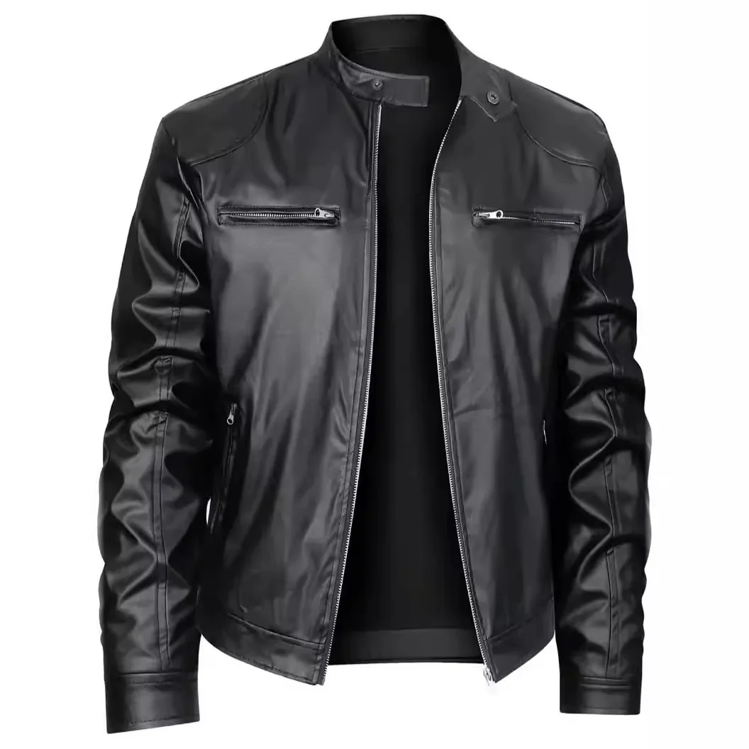Nuovi uomini di moda slim fit giacche in pelle da motociclista uomo colletto alla coreana punk casual cappotti in pelle PU giacche sottili maschili di qualità 5XL