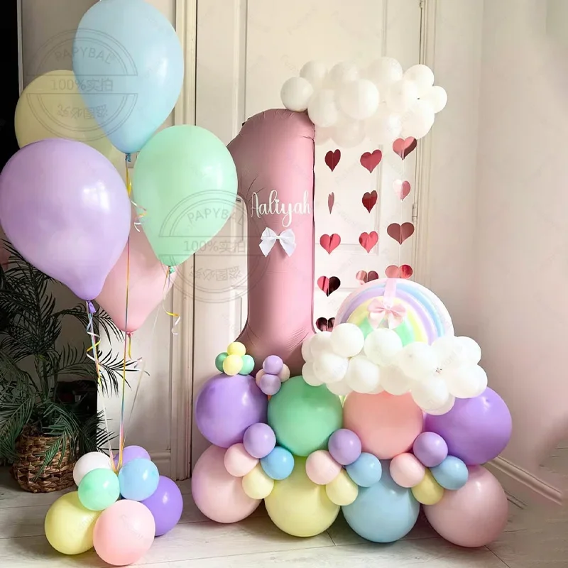 86 stücke Macaron Regenbogen Serie Perlglanz Rosa Digitale Bunte Geburtstag Party Dekoration Lieferungen Ballon Set Überraschung Kinder Geschenk Image