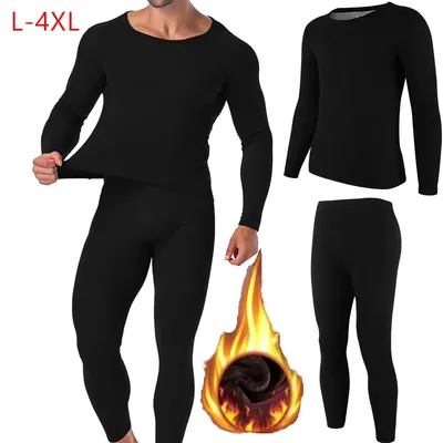 Set of 2 Thermal Underwear Suit Mens Plus Size Long Johns Fleece Lined Keep Warm Undershirts Cold weather Bottoming Shirt Suits