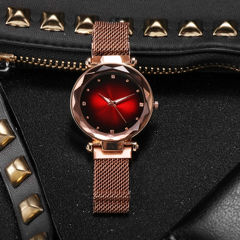 Rhinestone Fashion Women Watch Simple Magnet Rose Gold Ladies Wristwatch Luxury Women Watches Steel Women