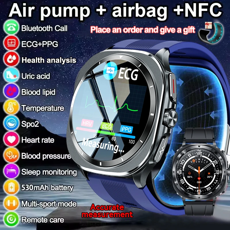 2025 neue EKG Luftpumpe Airbag Genaue Messen Smart Uhr Männer Micro Körperliche Untersuchung Blutdruck Sport SmartWatches Gesundheit Image