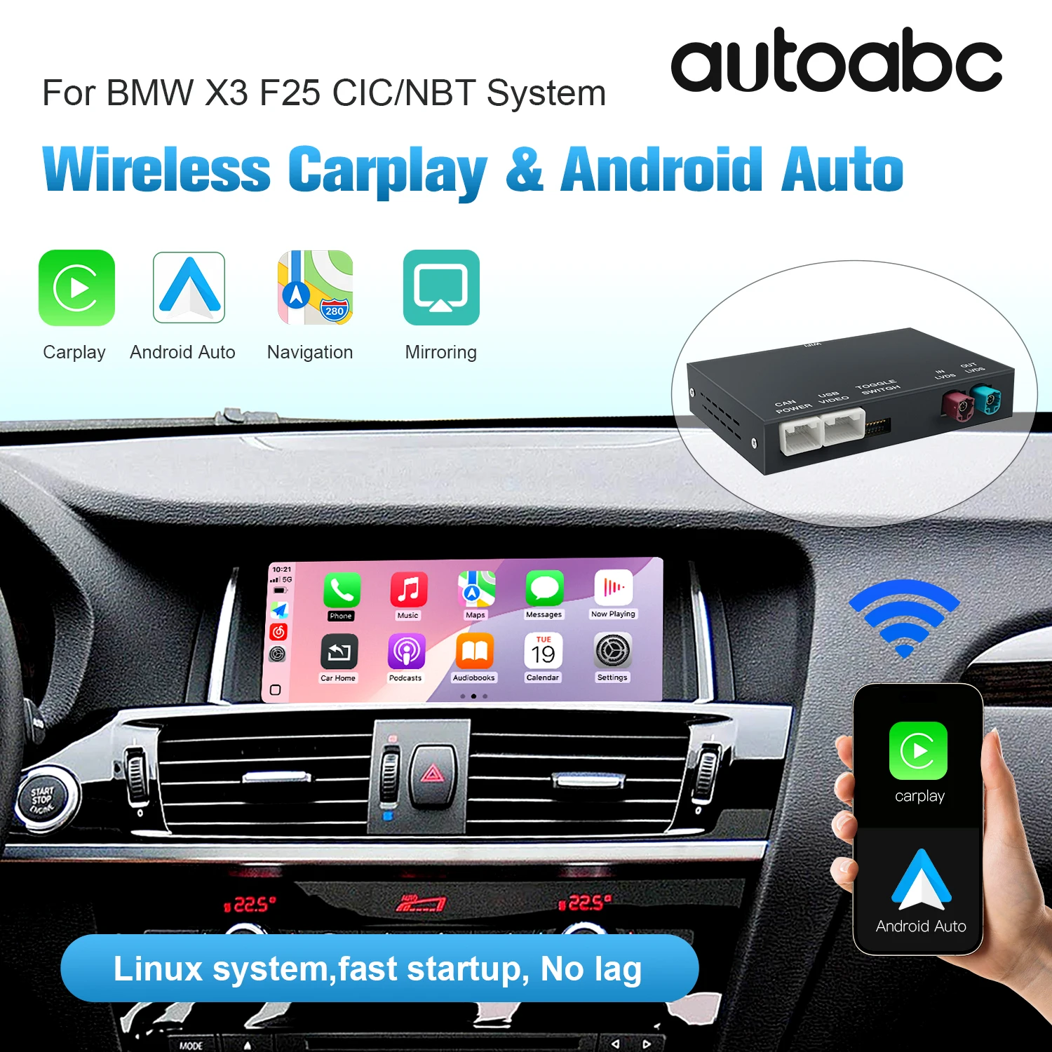 Neue Drahtlose CarPlay & Android Auto Spiegel Link Funktionen Decoder Für BMW NBT CIC System X3 F25 G01 AirPlay Auto Spielen Image