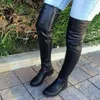 Neue Herbst Winter Runde Kopf Niedrigen Quadratischen Absätzen Overknee Stiefel Nähen 3CM Große Größe Seite Zipper lange Stiefel für Frauen Schuhe