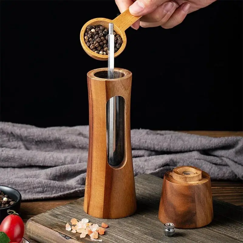 Pfeffermühle aus Acryl, Pfeffermühle mit Meersalz für den Haushalt, Pagoden-Pfeffermühle, Küchenutensilien aus Holz Image