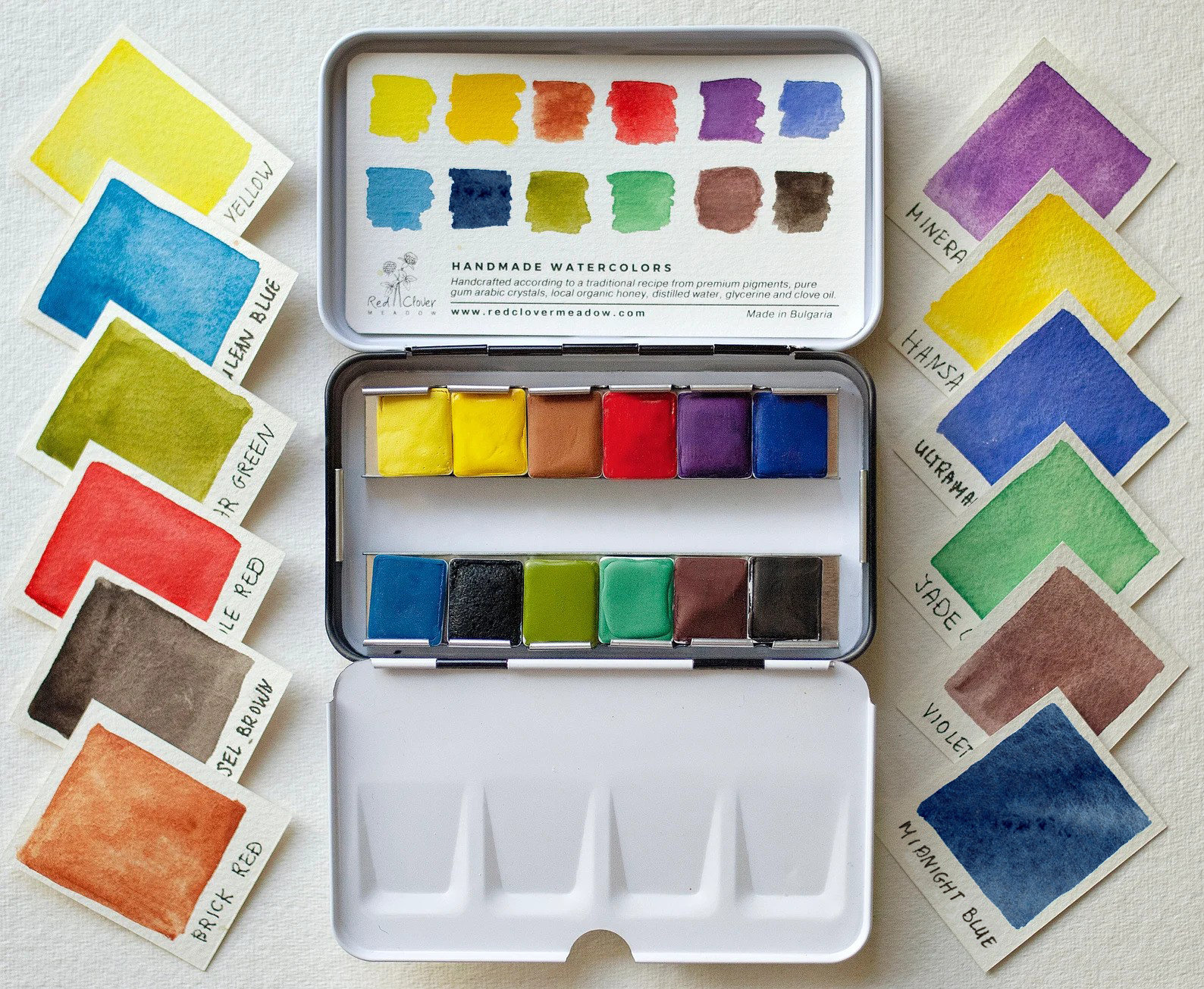 Tavolozza di acquerelli classica artigianale. Set di 12 colori fatto a mano. Tavolozza di acquerelli. Regalo per artisti. Regalo per lei. #22