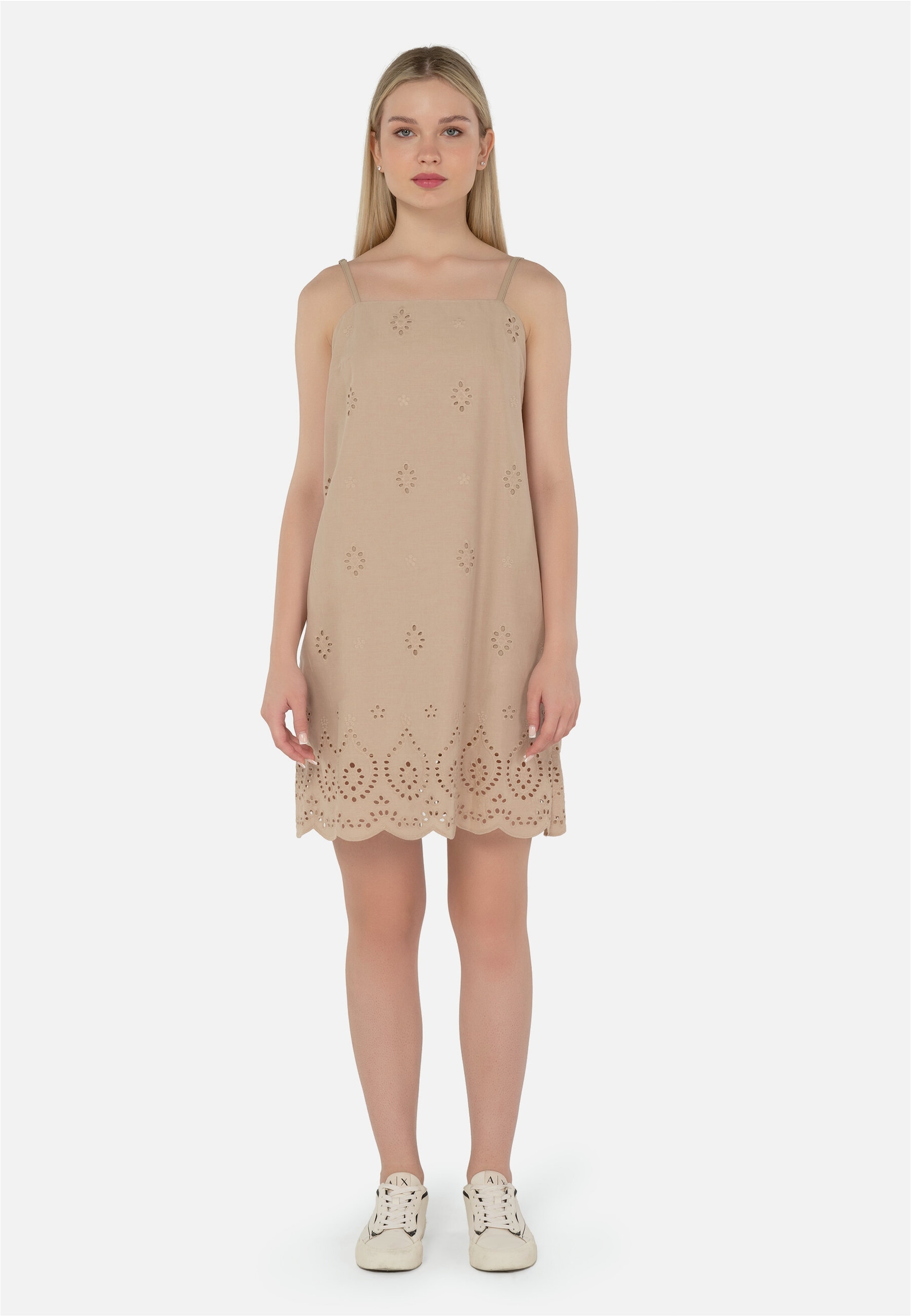 Jerseykleid FRESHLIONS "Ella", Damen, Gr. L, EURO-Größen, beige, 100% Baumwolle, normal, Rundhals, Kleider Jerseykleid, mit atmungsaktiver Eigenschaft