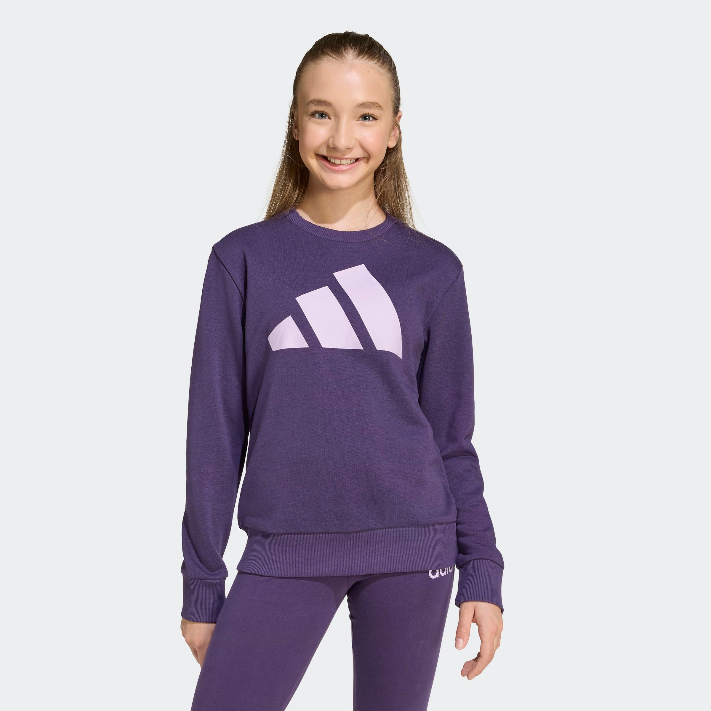 Sweatshirt ADIDAS SPORTSWEAR "JG BL FT SWT", Kinder, Gr. 128, aurora plum, powder plum, Obermaterial: 55% Baumwolle, 36% Polyester, 9% Viskose, Sportlich, Rundhals, Sweatshirts Image