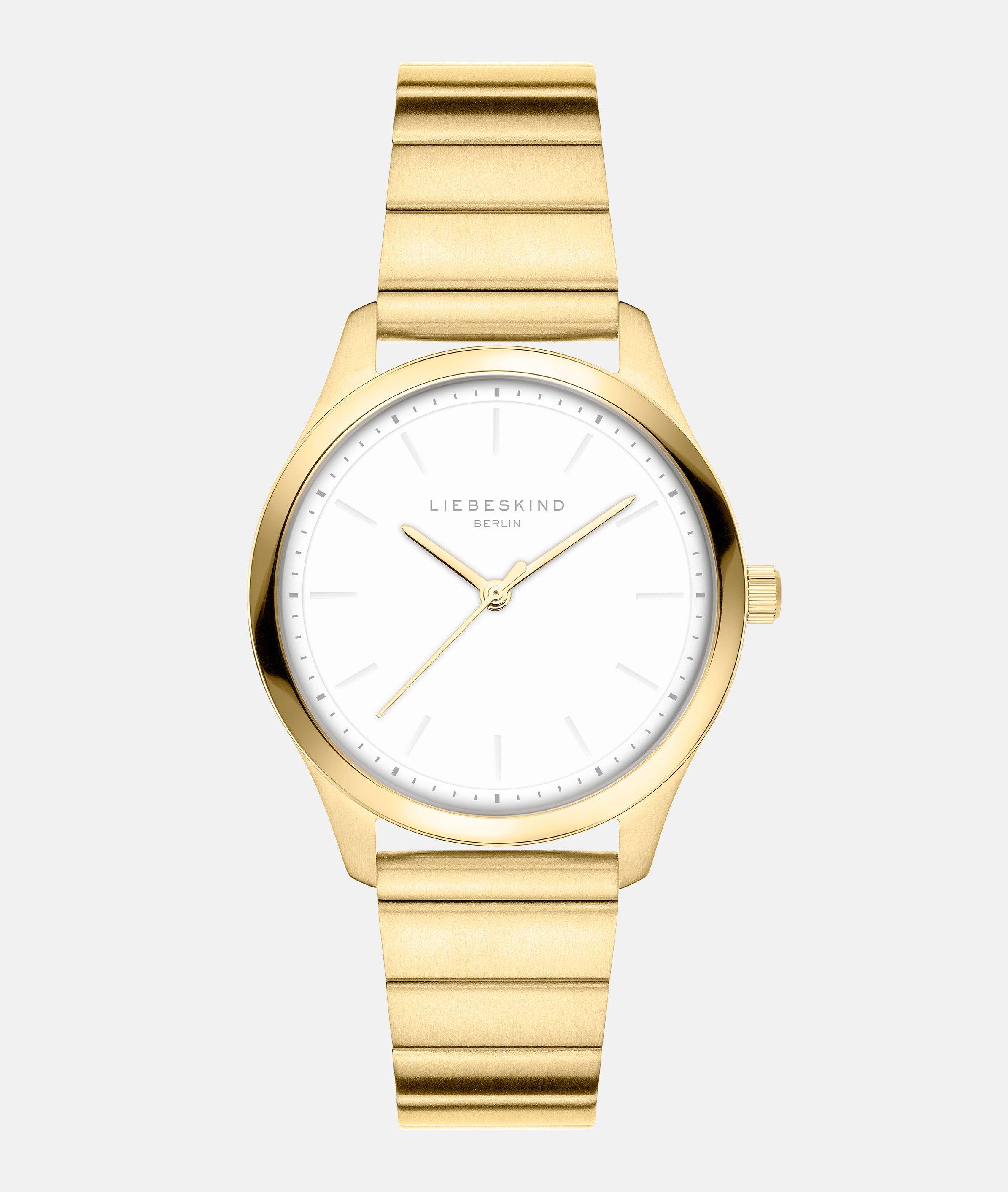 Quarzuhr LIEBESKIND BERLIN "Basic Staples", goldfarben, weiß, Armbanduhren, Damen, Quarzuhr, Armbanduhr, Damenuhr, Edelstahlarmband, analog Image